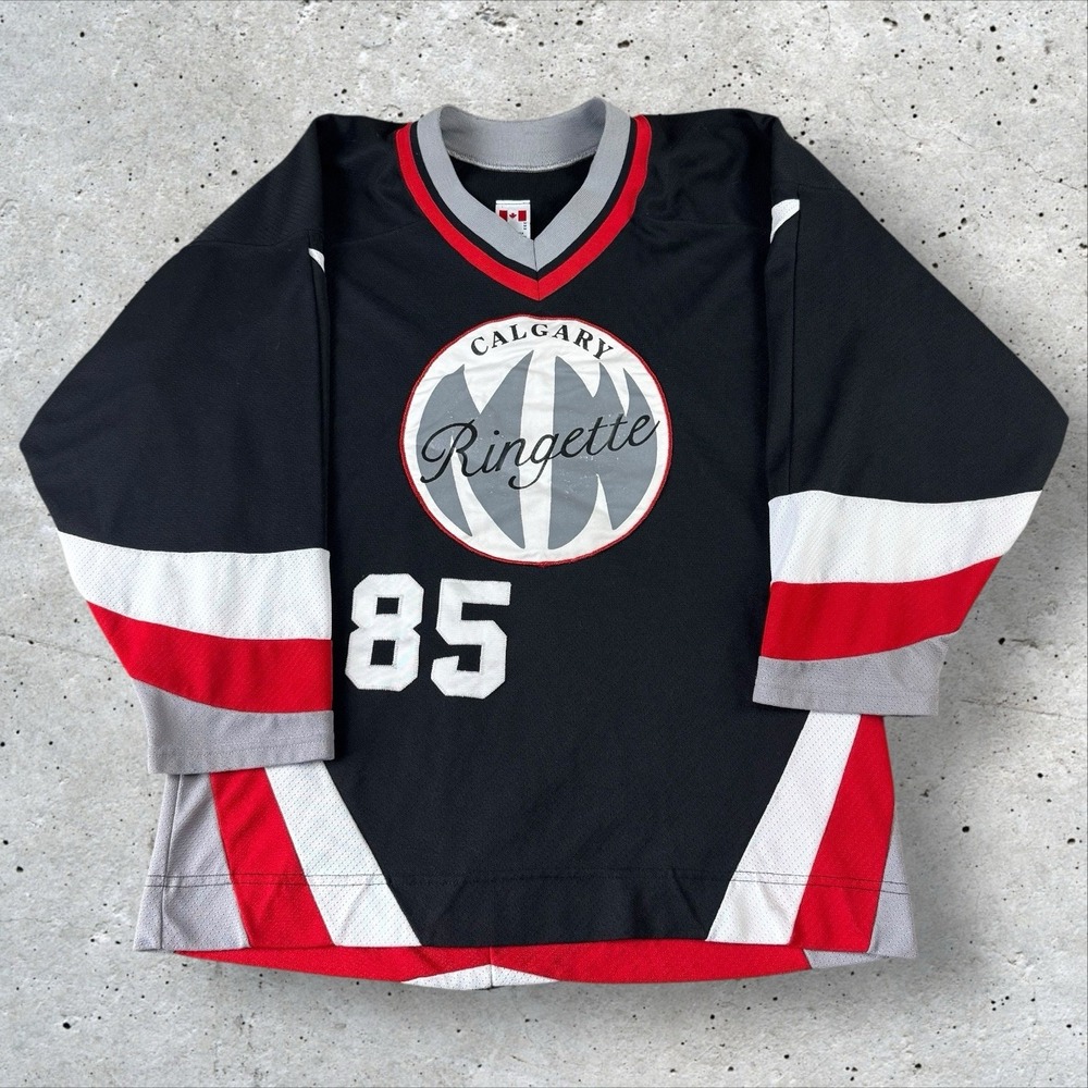 Vintage CCM Hockey Jersey Men's Medium Calgary Ringette Black/Red